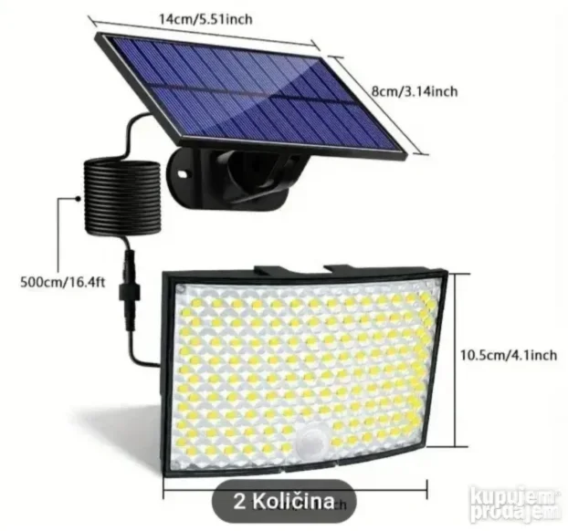 Led solarni reflektor sa odvojivim panelom i 5m kabla - Slika 1