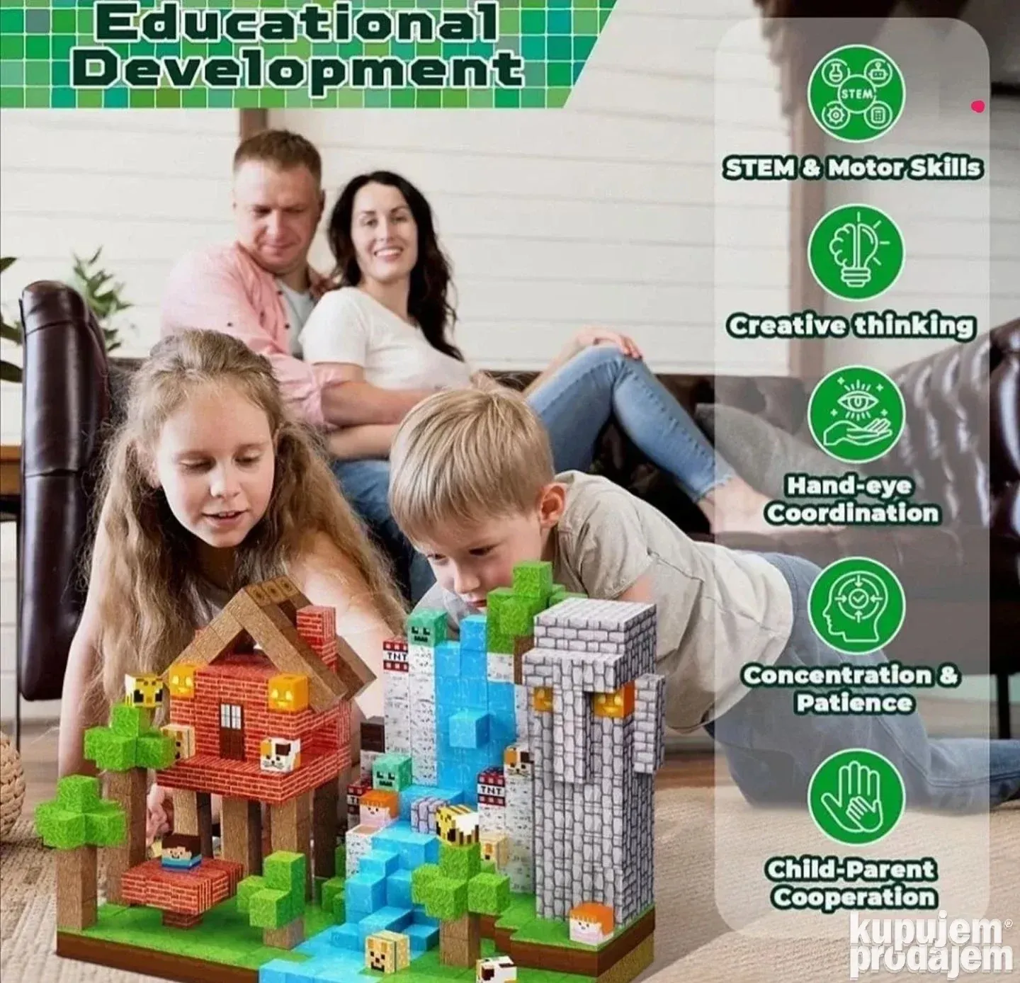 Magnetne Minecraft kocke za igru Mega set od 200 delova - Slika 7