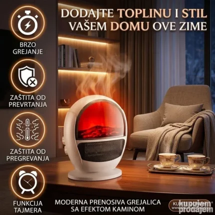 Prenosiva Mini Grejalica sa Efektom Kamina – Keramička